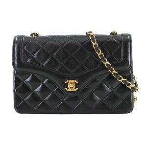 CHANEL Matelasse Chain Shoulder Bag Leather Black Vintage Purse 90280676